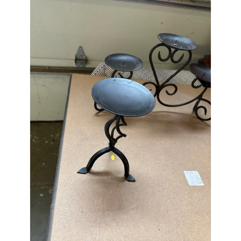Wrought Iron Table Top Pillar Candle Holders, Set Of 4 Pieces